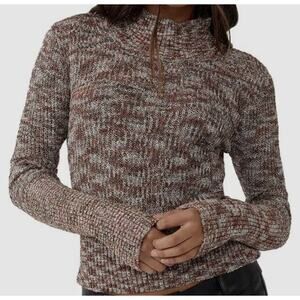 Free People Womens Linen Blend Space Dye Mock Neck Knit Sweater Size XL, NEW